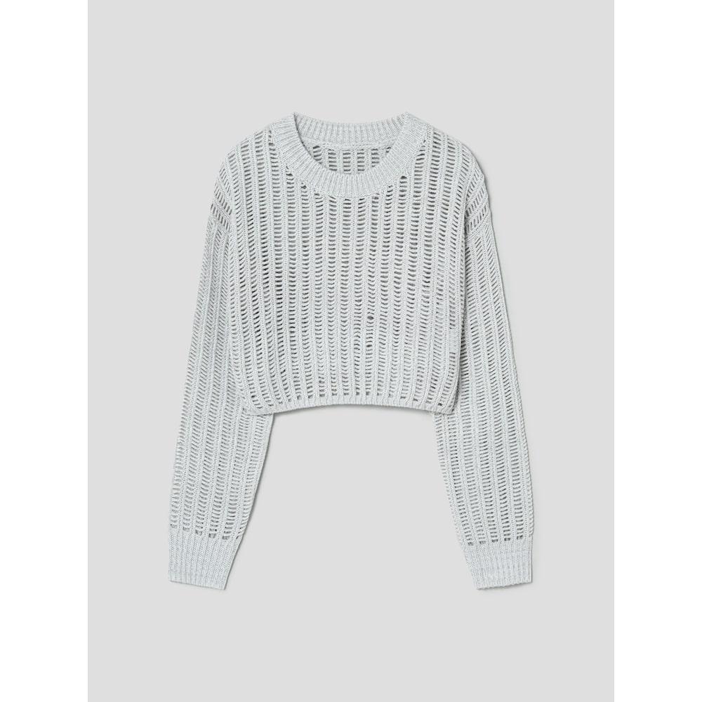 8SECONDS Pointel Round Neck Long Sleeve Pullover Light Gray