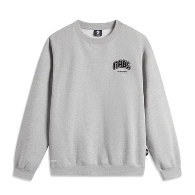Li Ning Badfive Basketball Series Letter Round Neck Pullover Warm Fleece Sports Long Sleeve Sweatshirt Men Sweatshirt Gray Mixed-Gray AWDU515-6