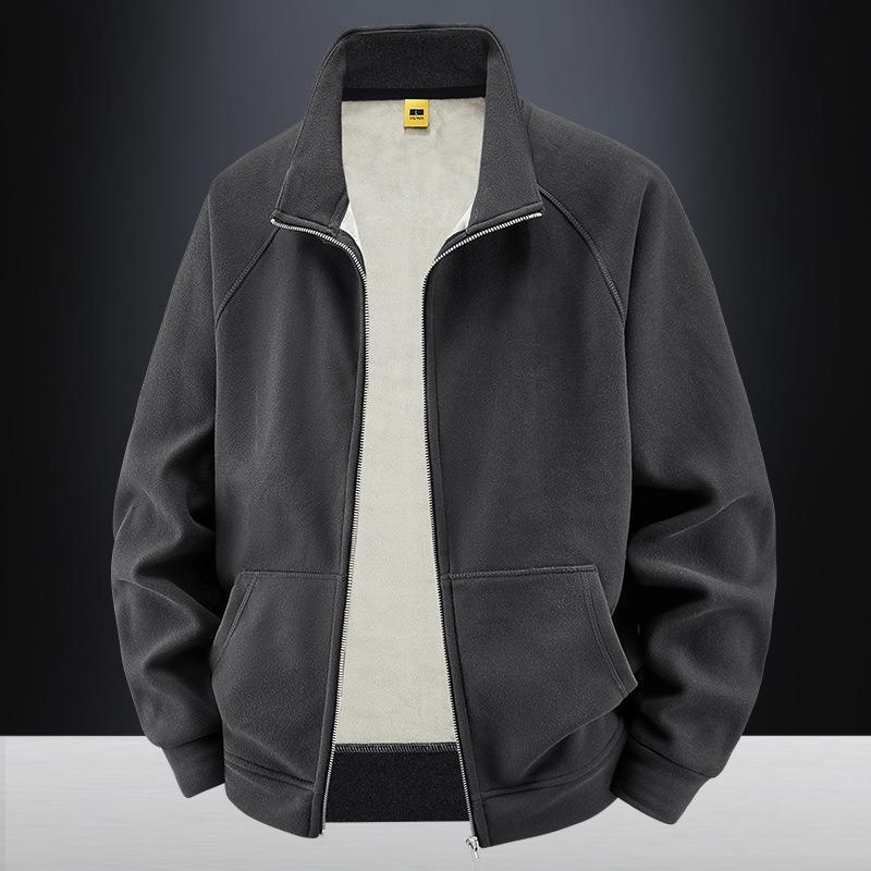 25 Autumn and Winter New Velvet Warm Casual Sweater Solid Color Versatile Zipper Cardigan Jacket Men and Women Simple