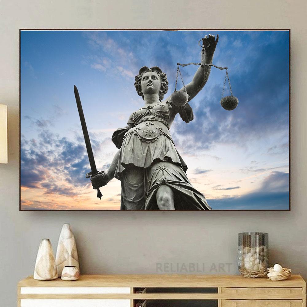 Vintage Lady Justice Canvas Prints Balance Scales HD Pictures Canvas Painting Posters Wall Art Lawyer Office Decor Lawyer Gift