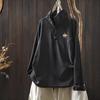 Women's Plus Size Loose Fit Embroidered Half-Zip Stand Collar Fleece Base Layer T-shirt for Autumn/Winter