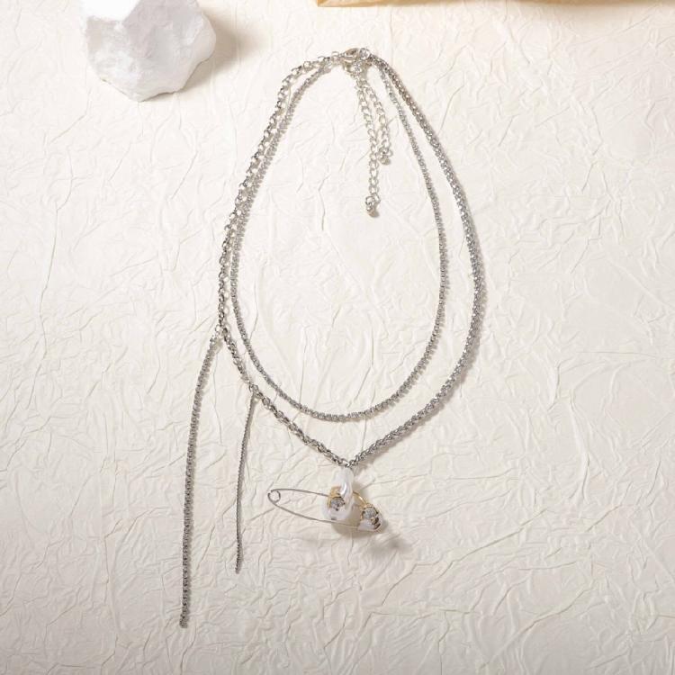 Modern Asymmetric Chain and Pin Pendant Necklace Adjustable Length Neckchain Elegant Jewelry for Casual Outfits