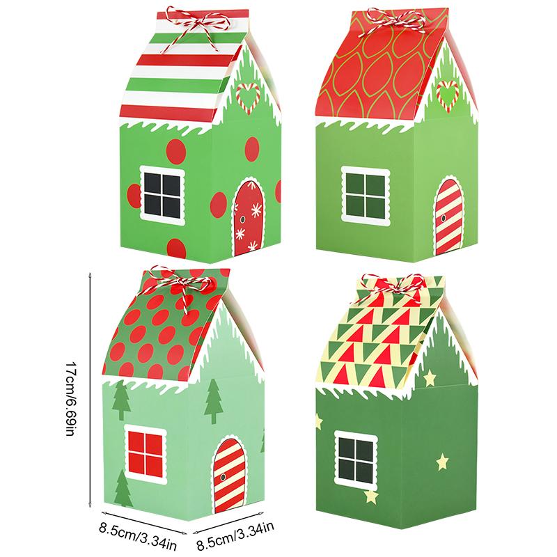 12Pcs Christmas Gift Box House Shape Candy Cookie Packaging Supplies Xmas Tree Ornaments Home Decoration 2025 Navidad New Year