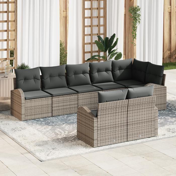 VidaXL Ensemble de canapé de jardin 8 pièces avec coussins gris en poly rotin 3346089