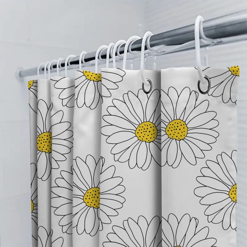 Decorative Bath Shower Curtain With Simple Daisy Pattern White Floral Printing Waterproof Fabric For Bathroom Decorations In Hom