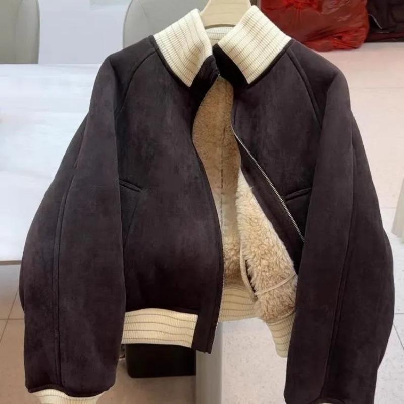 Coats for Women Winter Cotton Jacket Thickened Lamb Fleece Velvet Short Loose Casual Coat Top