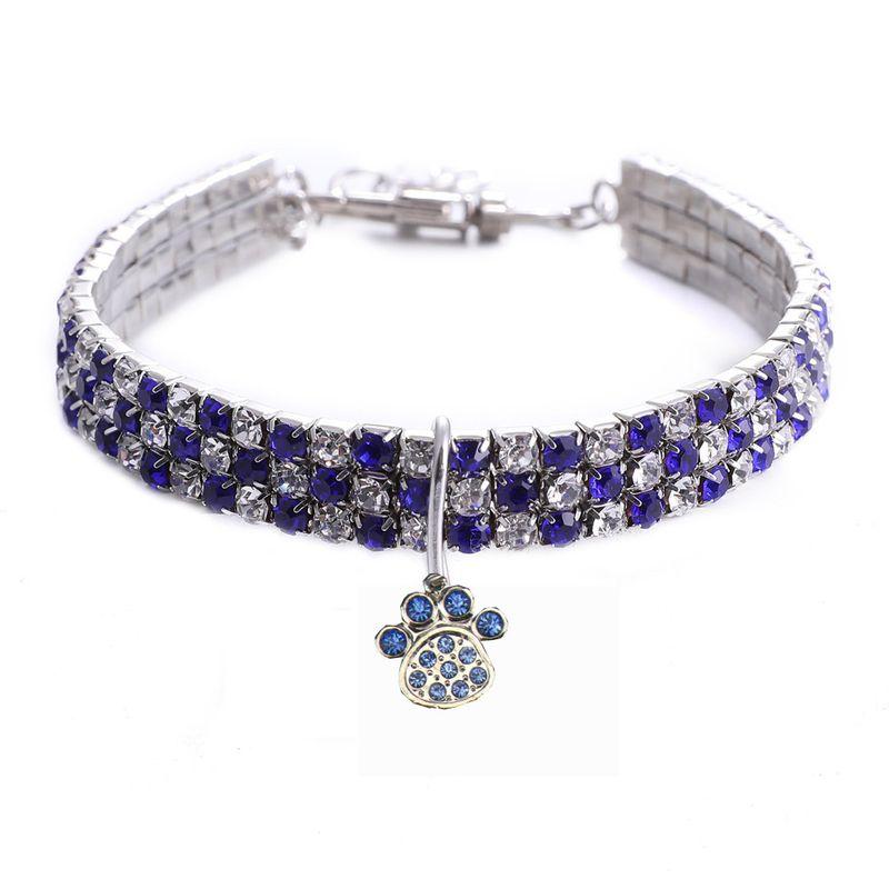 

New Arrival Rhinestone Heart-Shaped Pet Dog Necklace Cat Crystal Collar Pet Supplies Pet S19.5 +5cm Blue and white feet