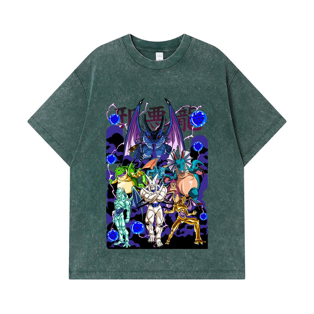275 GSM Washed T-shirts 100% Cotton Dragon Ball V38 Dragons Print Unisex Heavy Cotton T Shirt