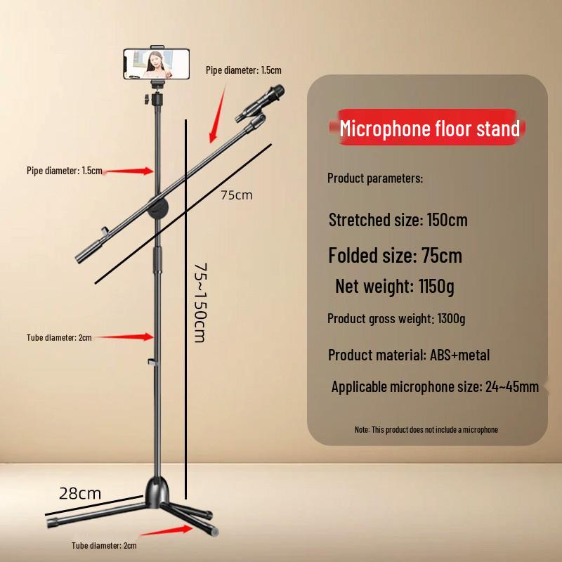 Portable Floor-Standing Microphone Tripod Stand with Adjustable Height for Outdoor Stage Performance