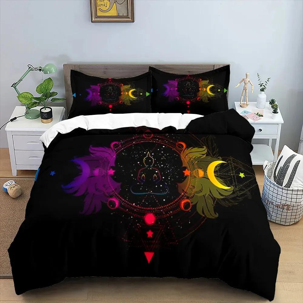 Set cuvertură de pilota Mandala King Queen Twin Full Size Moon Sun Eye Boho Chic Floral Poliester Husă de pilota pentru copii și băieți Set de lenjerie de pat