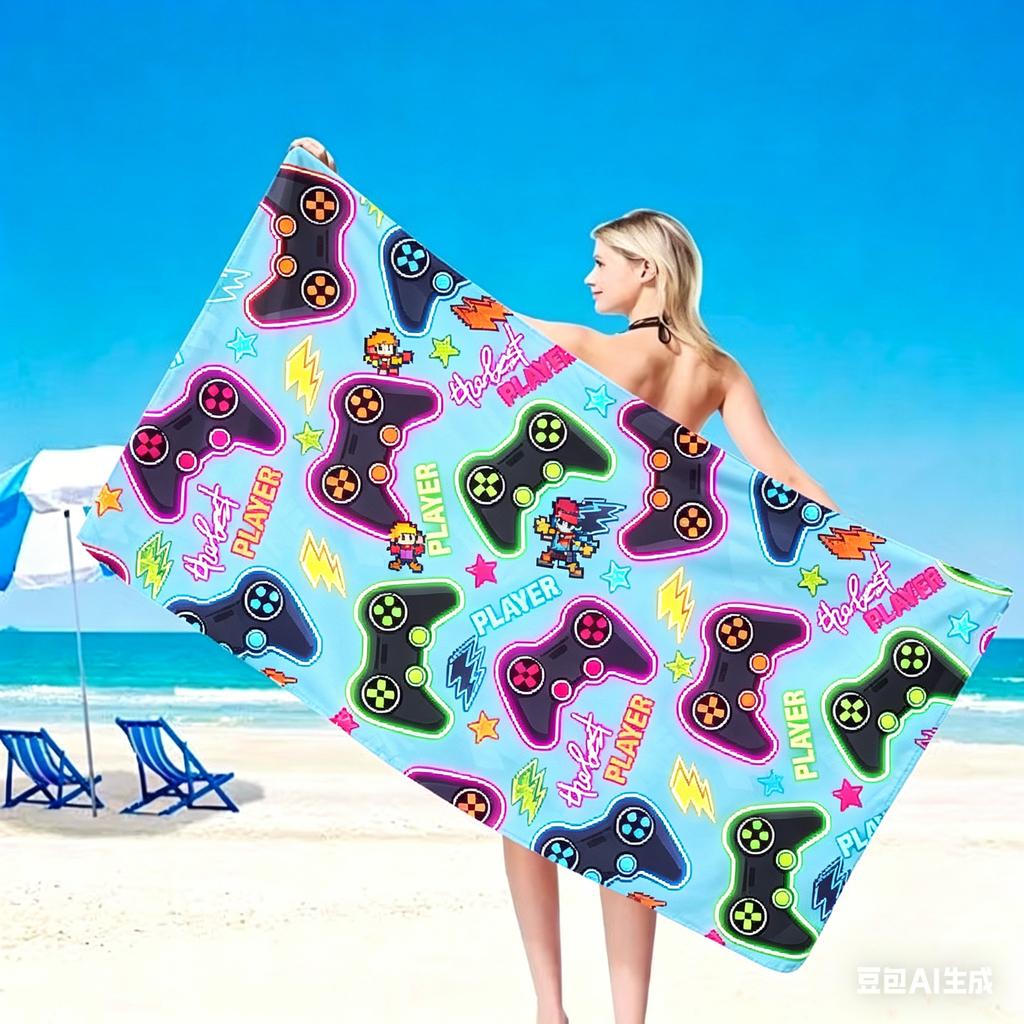 Gamer Style Microfiber Beach Towel Oversized Controller Print Quick Dry Sand Free Giant Bath Sheet Large XL Swim Blanket Mat