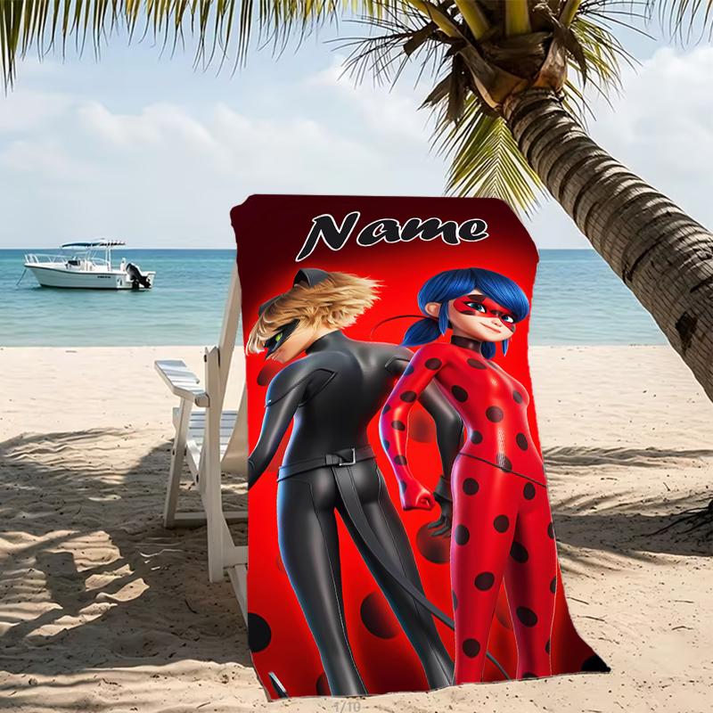 Customizable personalized beach towels Miraculous themed designs.Suitable for the beach, yoga, sports;ideal as beach accessories