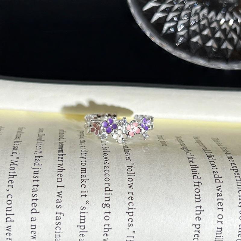 Women's Colorful Summer Flower Open Ring - Sweet, Light Luxury Vacation Style
