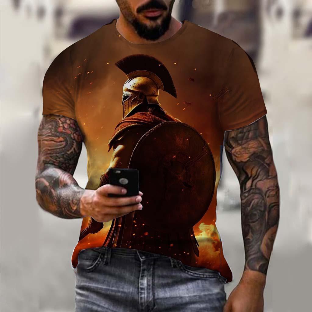 Samurai 3D Printed Short Sleeved T-shirt Summer Breathable Polyester Simple Round Neck Top