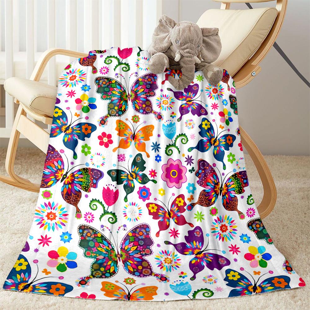 1pc Colorful Butterflies Flowers Blanket Soft and Warm for Sofa Office Camping Travel Livingroom Great Gift for Friends and Family Comfortable
