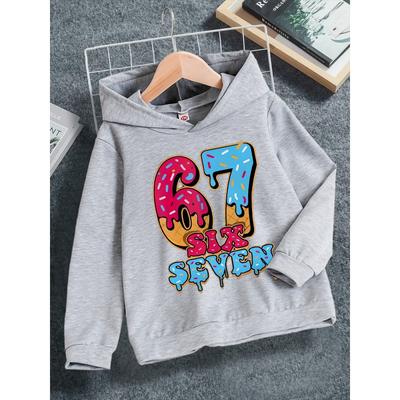 Spring And Autumn Boys' Casual And Fashionable Christmas, 67 Digital Cartoon Printed Grey Hooded Sweatshirt