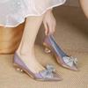 Fashion Elegant Woman Heeled Shoes Summer Slip On Shallow Women's Pumps Novelty Butterfly-knot Pointed Toe Med Heel Versatile Dress Shoe