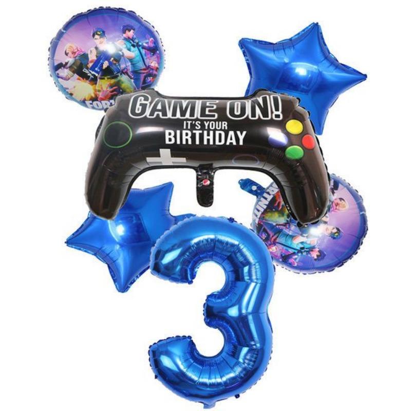 6-Piece Set of Fortnite “Win the Chicken Dinner” Themed Party Decorations: Aluminum Foil Balloons and Birthday Party Decorations