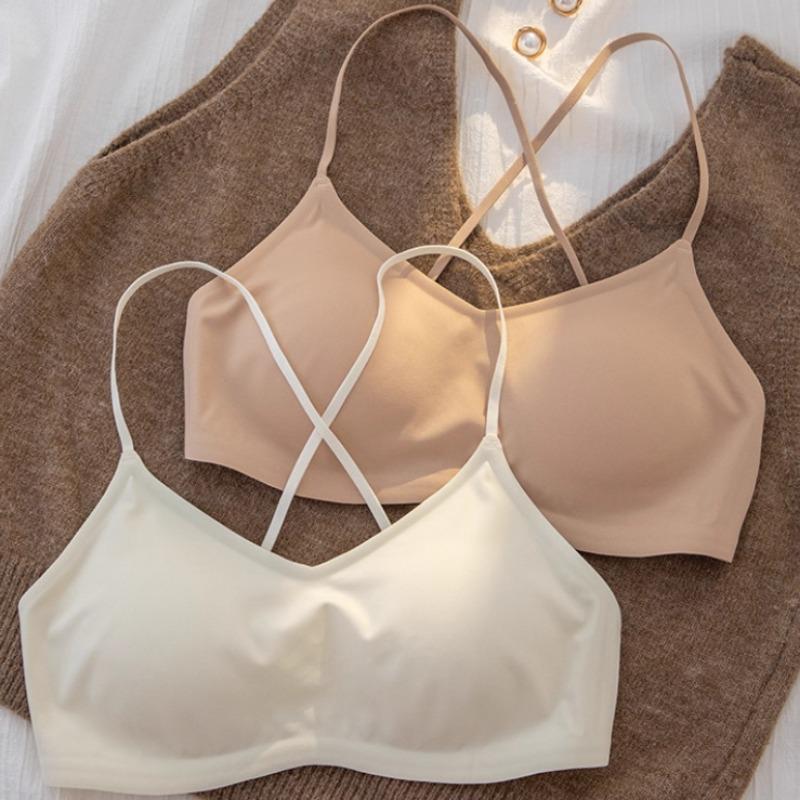 Wireless Seamless Thin Strap Back Beauty Gathering Push Up Bra For Women