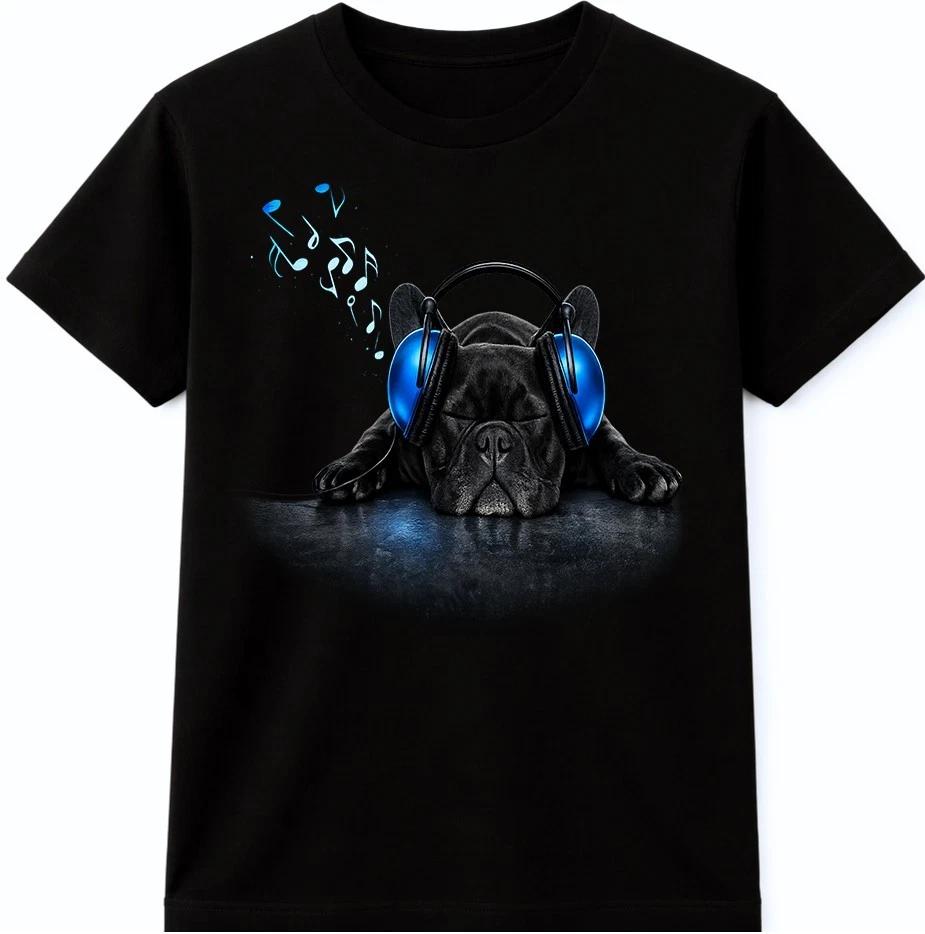 Dog T Shirt Headphones Graphic Tee Music Lover Funny Pet Puppy DJ Shirt XL