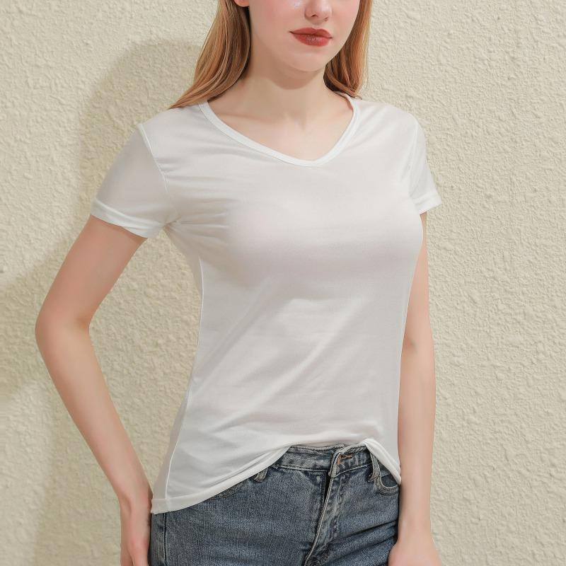 Primăvară și Vară Modă Femei Tricou cu Mânecă Scurtă cu Gât în V și Gât Rotund Sexy Croială Largă Topuri Tricou Basic