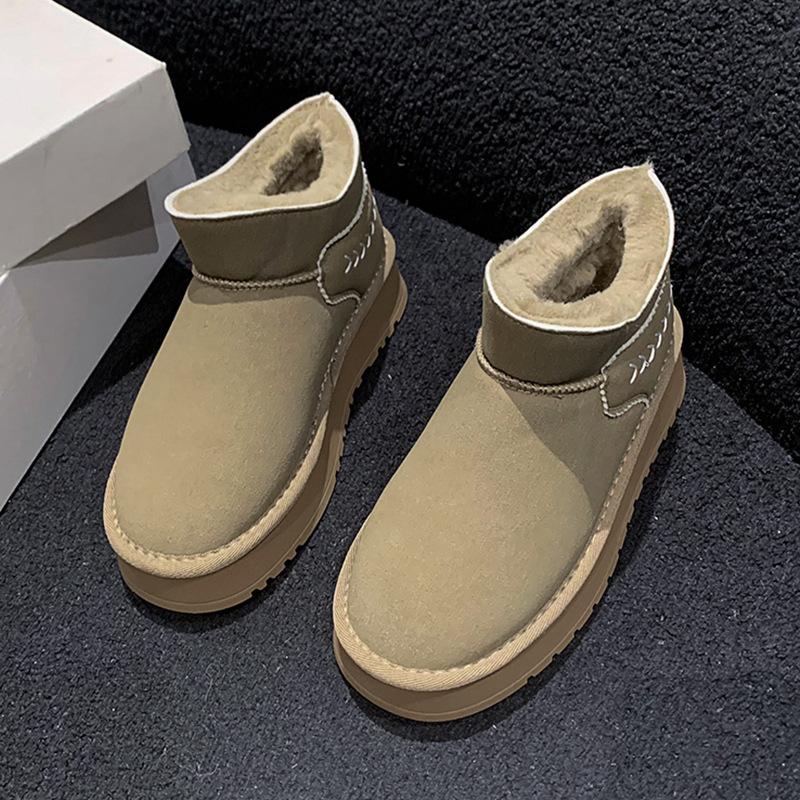 Thick Soled Warm Snow Boots for Women Winter Fur One-piece Height Increasing Short Tube with Plush and Thick Cotton Shoes