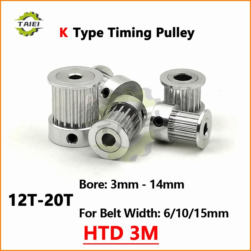 HTD 3M 12 14 15 16 18 20 Teeth Synchronous Pulley Bore 3mm-14mm Fit Belt Width 6/10/15mm 3M Gear Timing Wheel 3D Printer Parts For belt Width 6mm