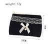 Black Women's Makeup Storage Pouch with Quilted Padding Bow Decoration Zipper Cute Female Cosmetic Coin Purse Case Bags
