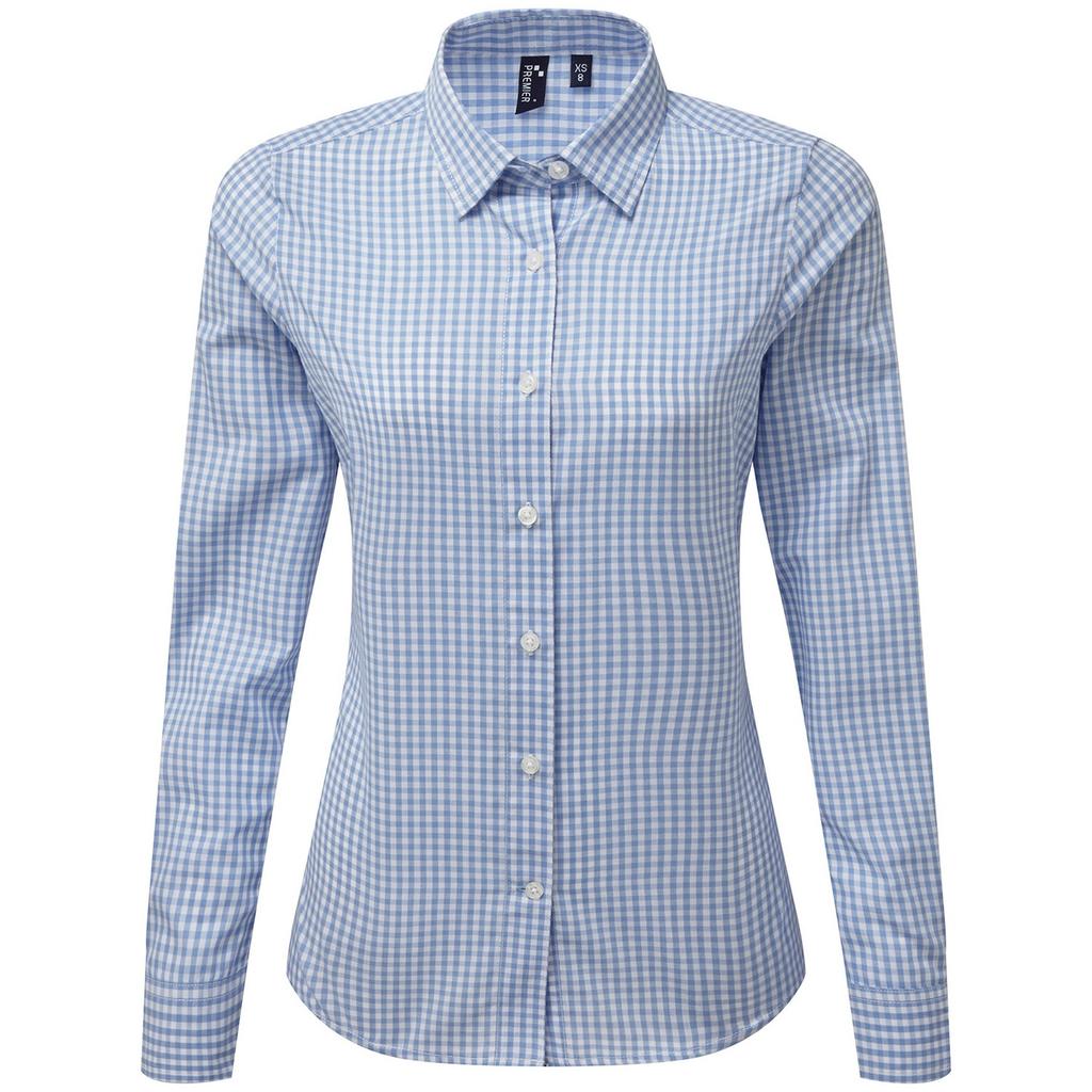Premier Womens/Ladies Maxton Gingham Long-Sleeved Shirt