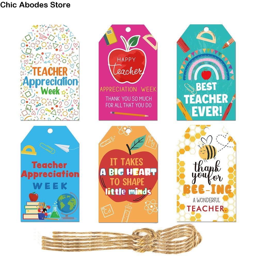 60pcs Cute Teachers Appreciation Week Tags Paper DIY Decor Gift Boxes Hanging Card Blessing with Hole Cupcake Tags