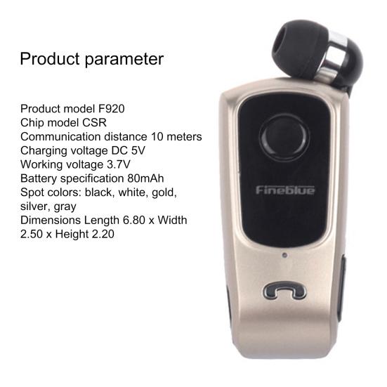 Fineblue F920 Vibration Alert Collar Clip Unilateral Business Bluetooth-compatible Earphone