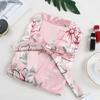 Sexy Rayon Silk 5PCS Pajamas Set Female Sleepwear Print Flower Bathrobe Nightgown Lady Relaxed Fit Casual Pijamas Suit Home Clothes