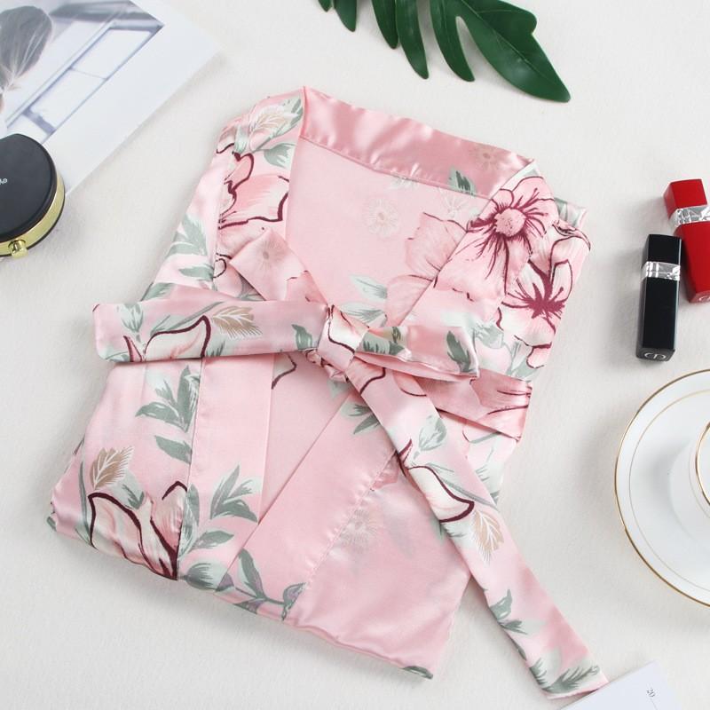 Sexy Rayon Silk 5PCS Pajamas Set Female Sleepwear Print Flower Bathrobe Nightgown Lady Relaxed Fit Casual Pijamas Suit Home Clothes
