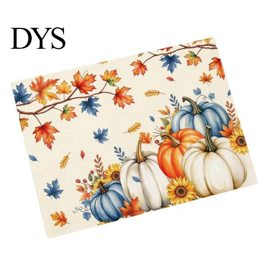 Thanksgiving Dining Table Decor Autumn Placemats, Pumpkin Gnome Skeleton Turkey Printed Mats, Heat Resistant Home Gifts Washable Place Harvest