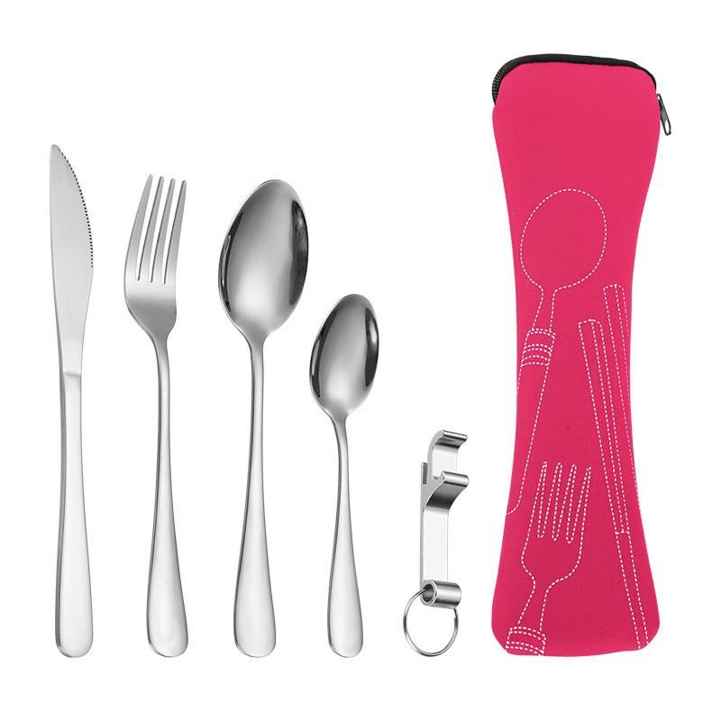 Amazon Hot Selling Stainless Steel Knife, Fork, Spoon Set 5pcs Bone Pack Outdoor Travel Knife, Fork Set Portable Tableware