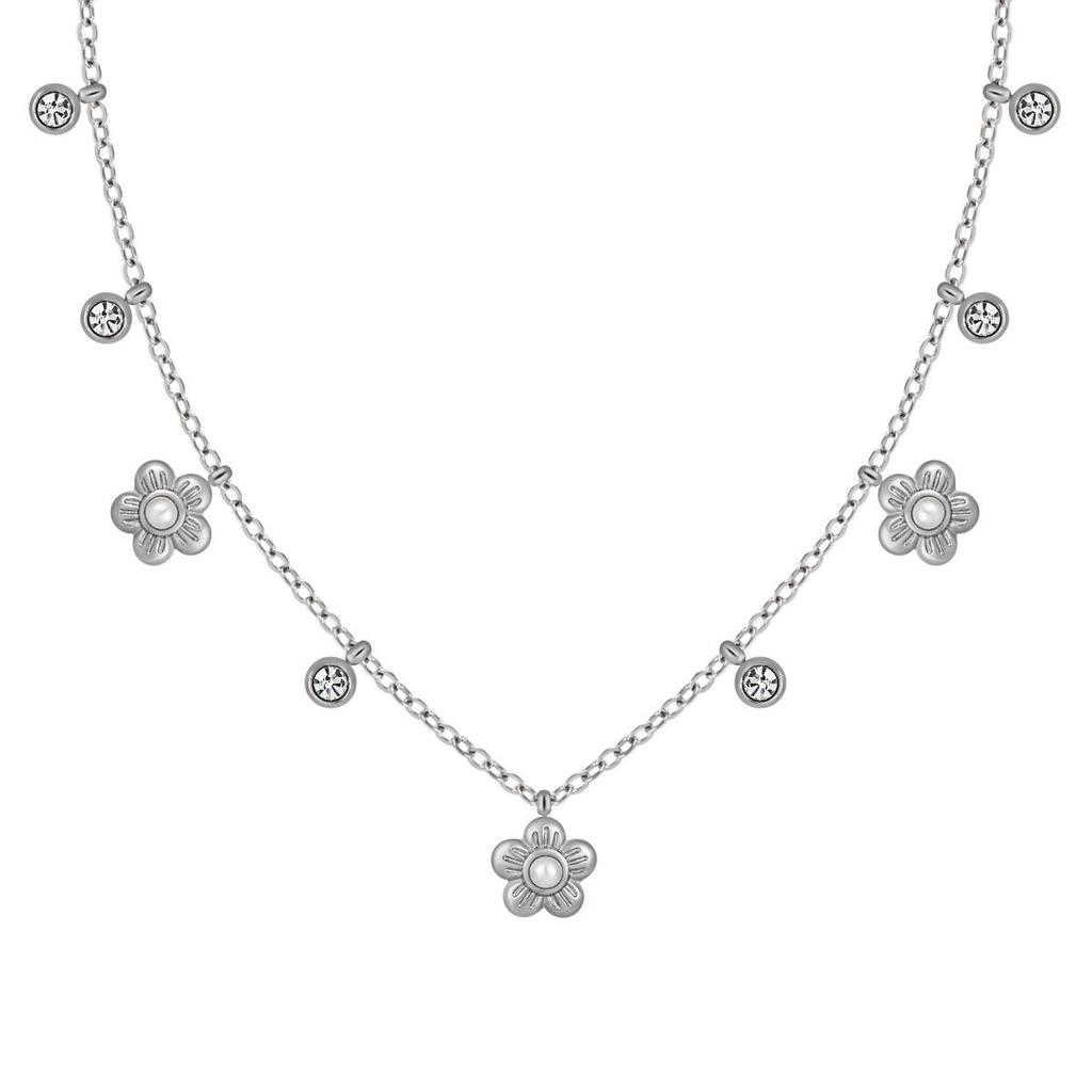 Korean Style Titanium Steel Small Flower Diamond Necklace for Women - Sweet Design Clavicle Choker