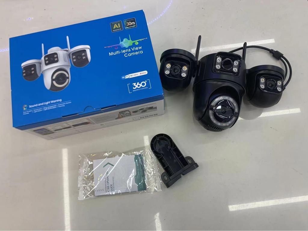 ICSEE 3-Lens WiFi Surveillance Camera with Warning Light for Indoor/Outdoor Use