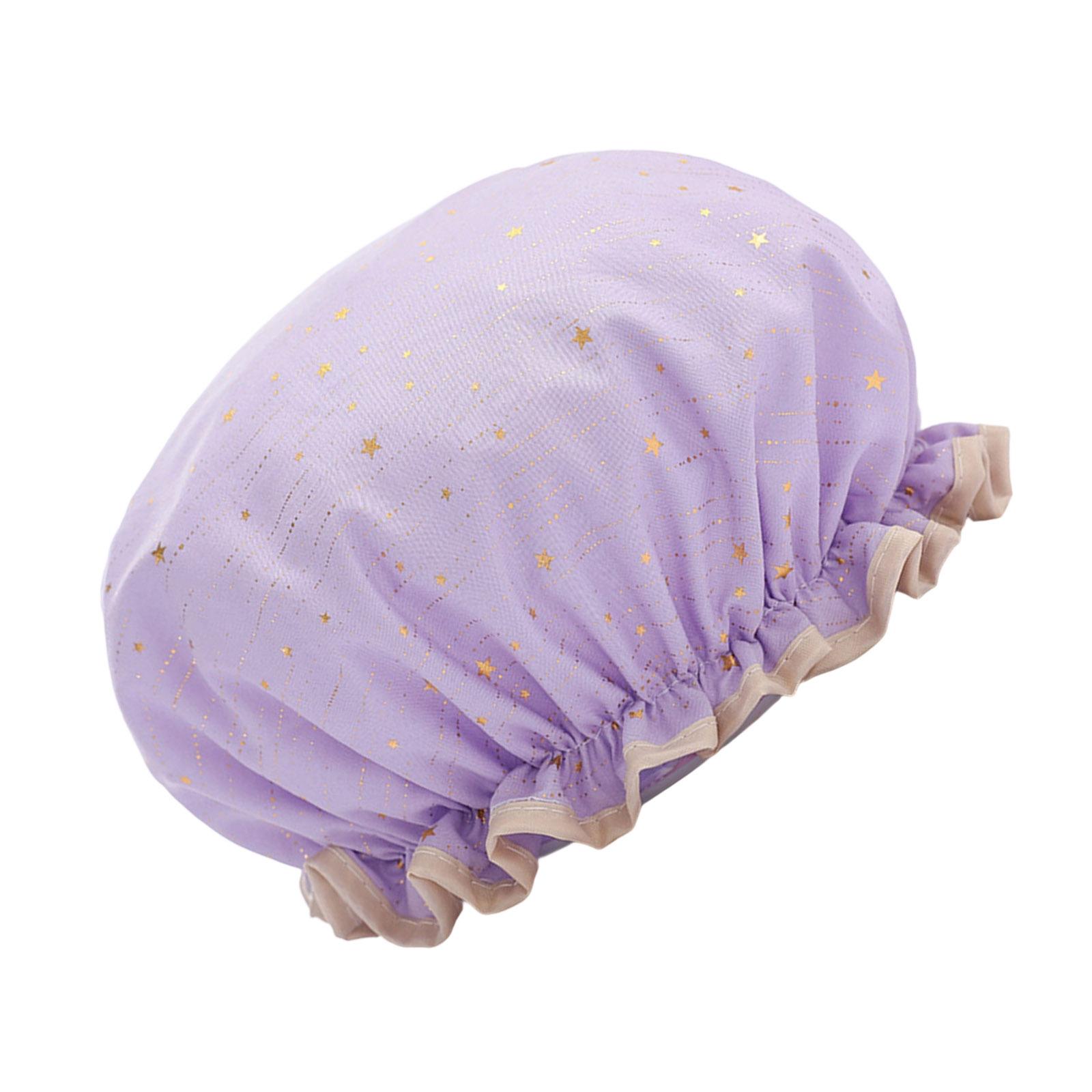 Double Layer Waterproof Shower Caps for Women with Elastic Bands and Cute Pattern