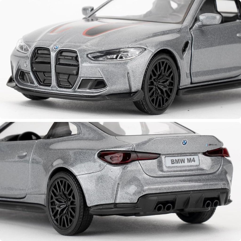 1/36 BMW M4 CSL Model Alloy Toy Car with Pullback Function, Suitable for Collecting and Decorating Model Toys, Car Gifts for Boys and Girls (Grey)