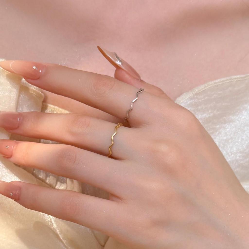 18k Gold & S925 Sterling Silver Wave Ring - Exquisite Minimalist Style for Women