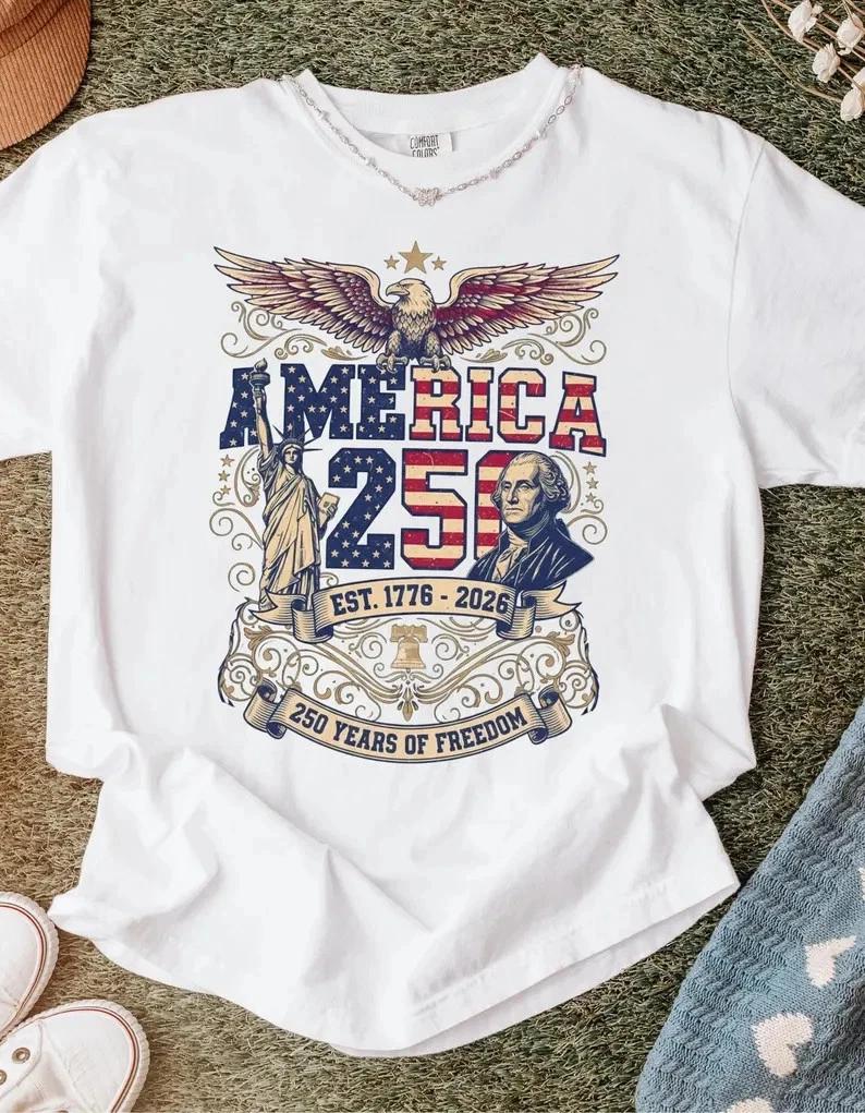 USA 250th Anniversary 2D T shirt Vintage American Independence Day Unisex S
