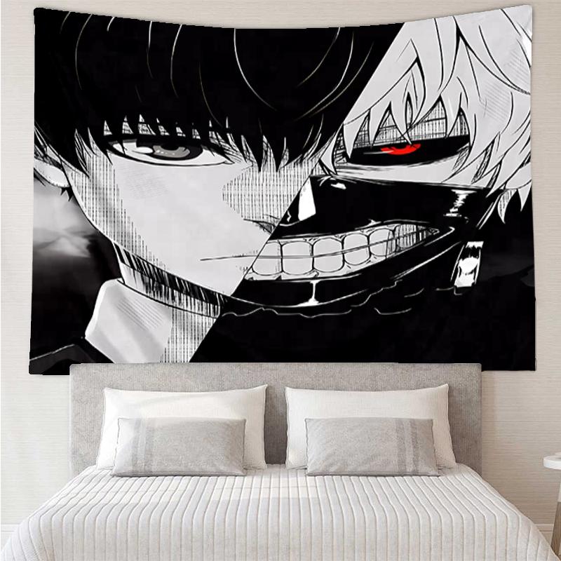 Tokyo-Ghoul Print Tapestry, Backdrop, Easy Setup, Ideal for Bedroom, Office & Living Room, with Aesthetic Wall Hanging Decor.