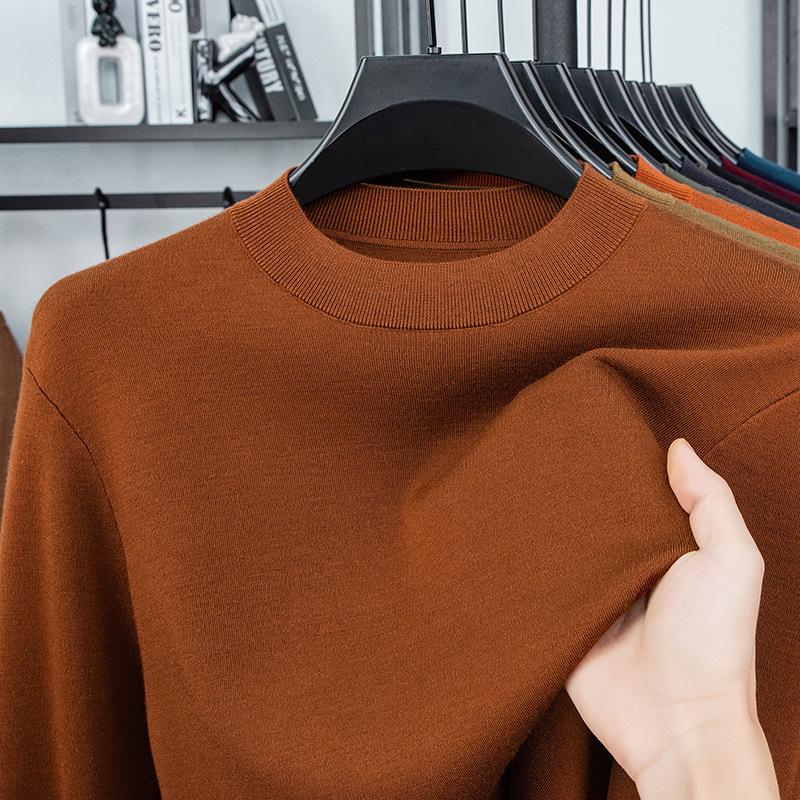 Men s Heavyweight Pure Wool Sweater, Half-High Collar, Machine Washable, 480g - Warm and Stylish for Autumn and Winter M