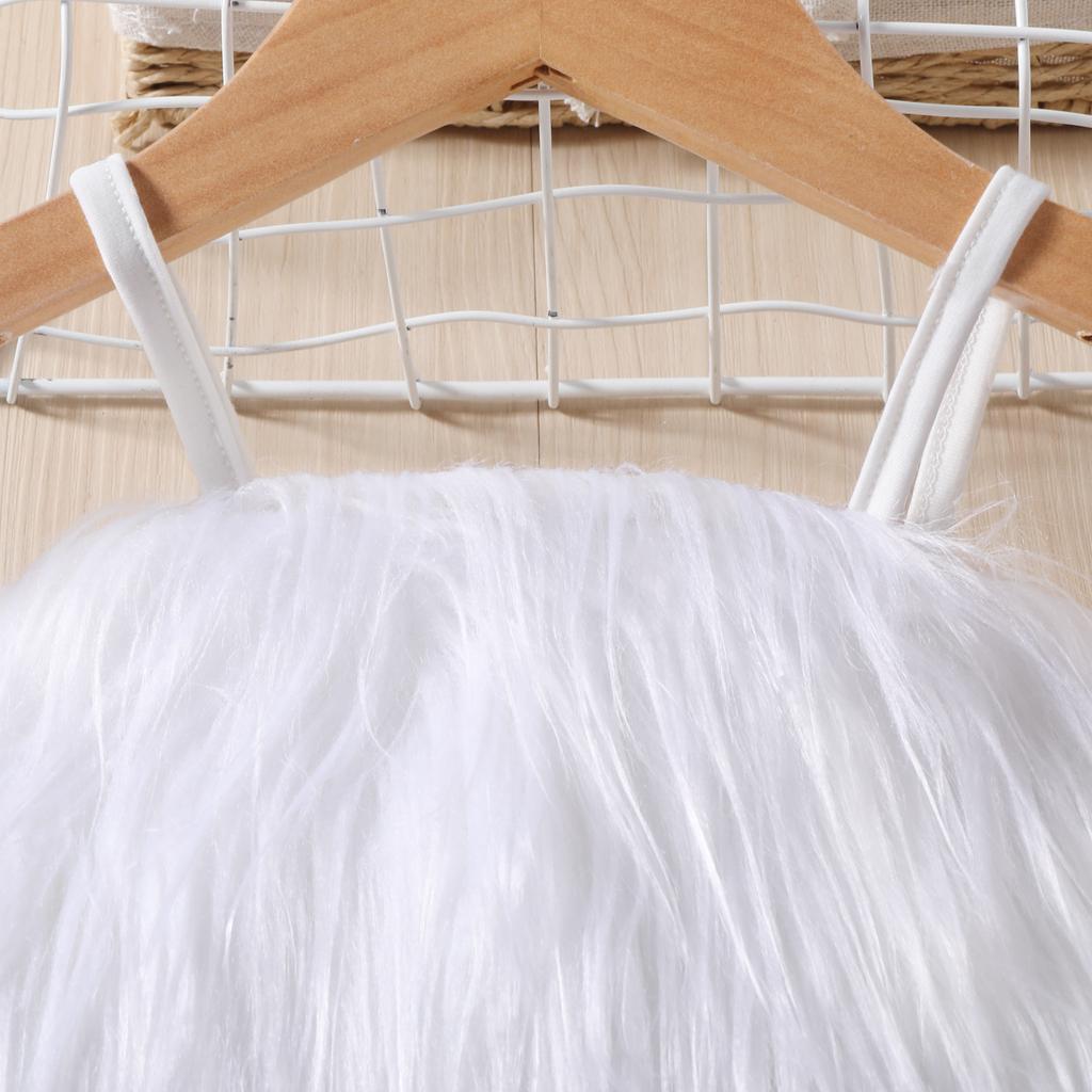 Girls Furry Suspender Top Solid Color + Leather Shorts Suit with Belt Children Clothing Feather Strap Crop Shirt 2pcs Sets