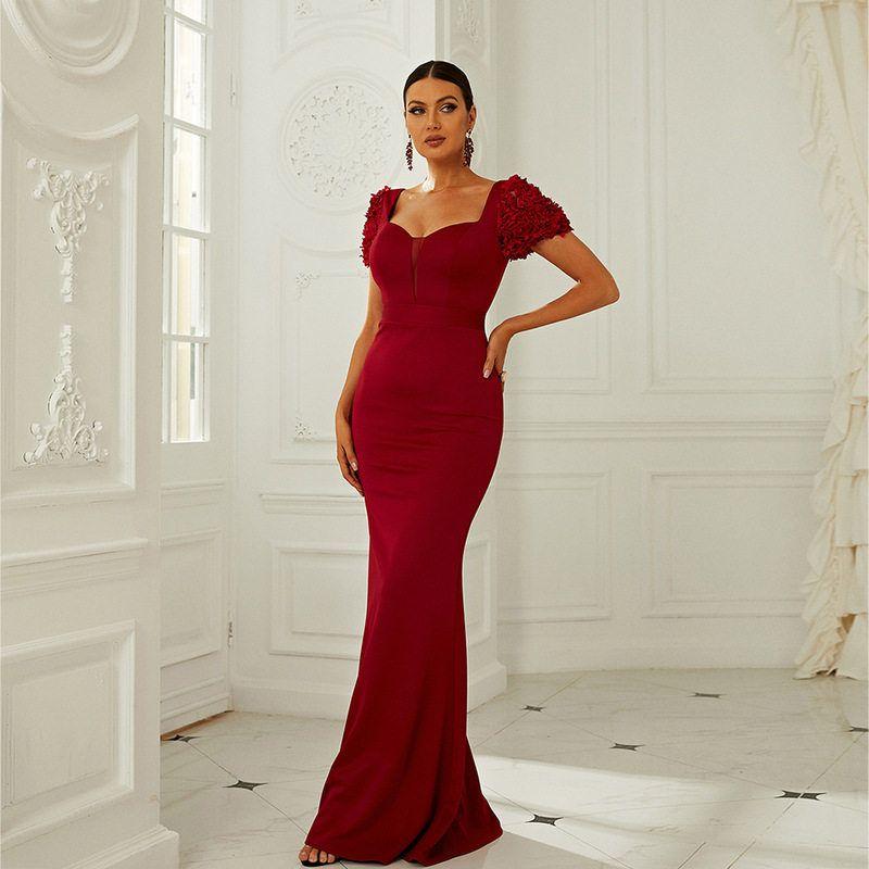 Women Formal Dress Gown Party Ladies Long Dress Evening Gown Long Dress Burgundy M