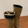 2025 New Square Head Suede But Knee Thin Inner Slope Heel Knight Women's Boots