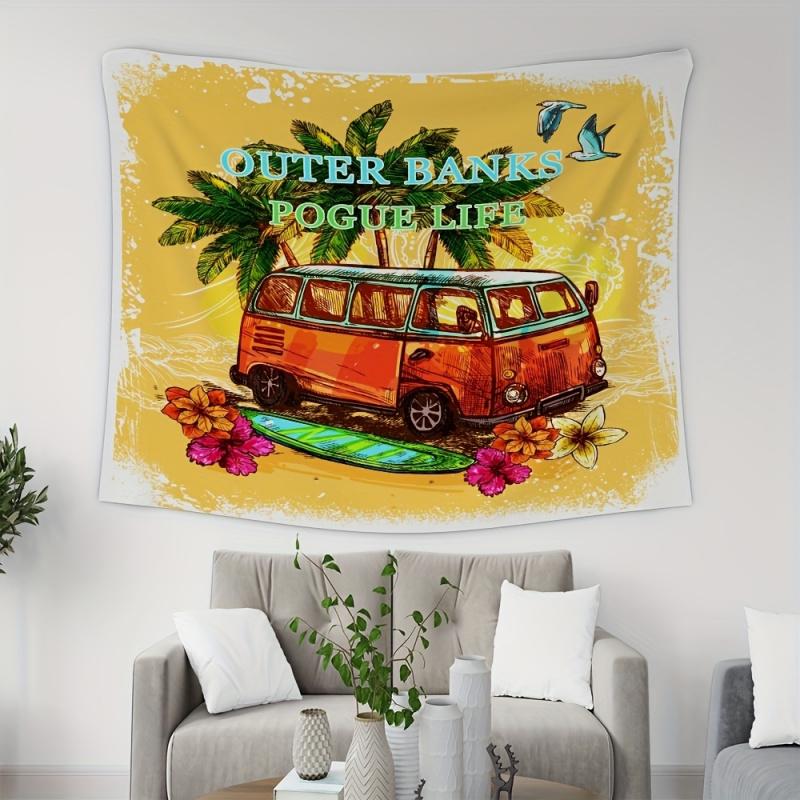 VIKAMA Vintage Dutch Bangs Fogue Life Tapestry Orange Hippie Van Wall Hanging for Bedroom Dorm Living Room Decor
