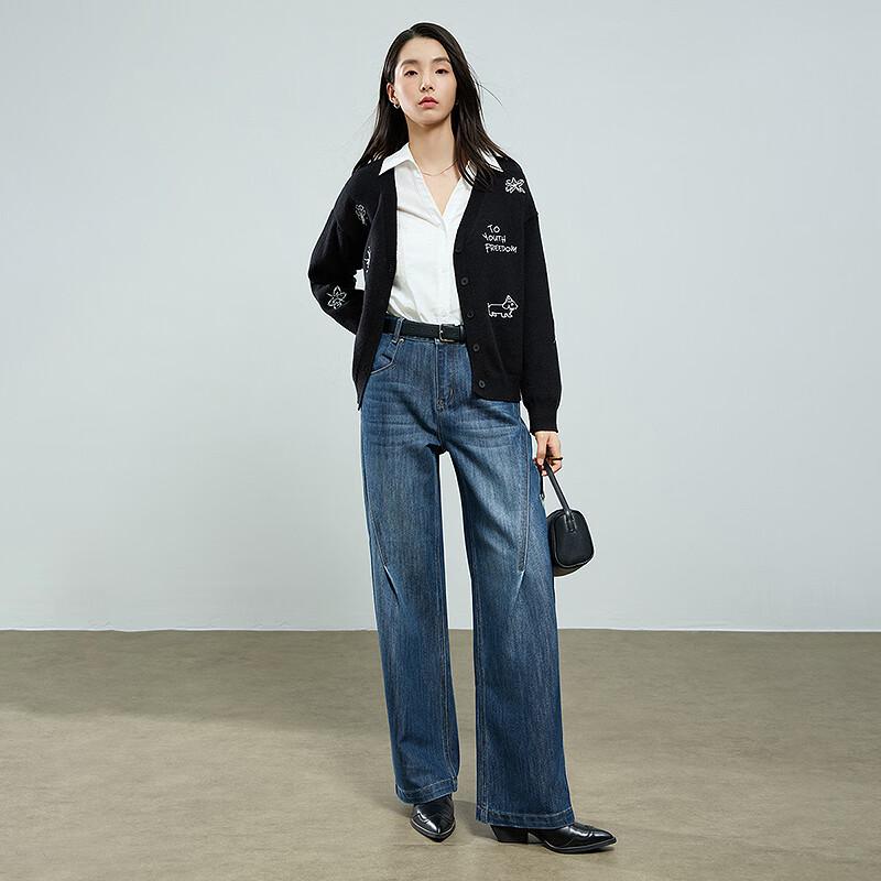 Chuyu V-Neck Knitted Cardigan with Cartoon Embroidery