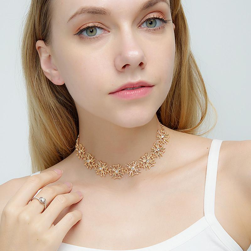 Boho Style Cross Short Choker Necklace, Rhinestone Cross Clavicle Chain