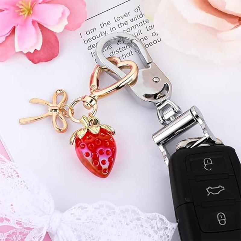 Handmade Strawberry Bowknot Keychain for Women and Girls Featuring Sturdy Alloy Material and Bright Colors